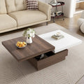 Table basse pivotante, Table basse carrée moderne avec motif grain de bois et 1 espace de rangement caché pour salon