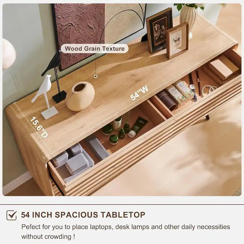 Commode moderne du milieu du siècle à 6 tiroirs, en bois cannelé