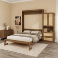 Lit escamotable en bois massif et rotin avec armoire latérale de rangement