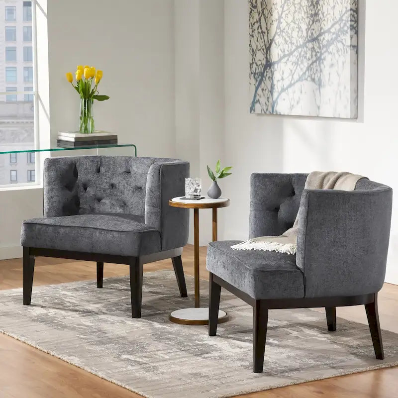 Fauteuils d'appoint capitonnés en tissu ou en similicuir (Lot de 2)