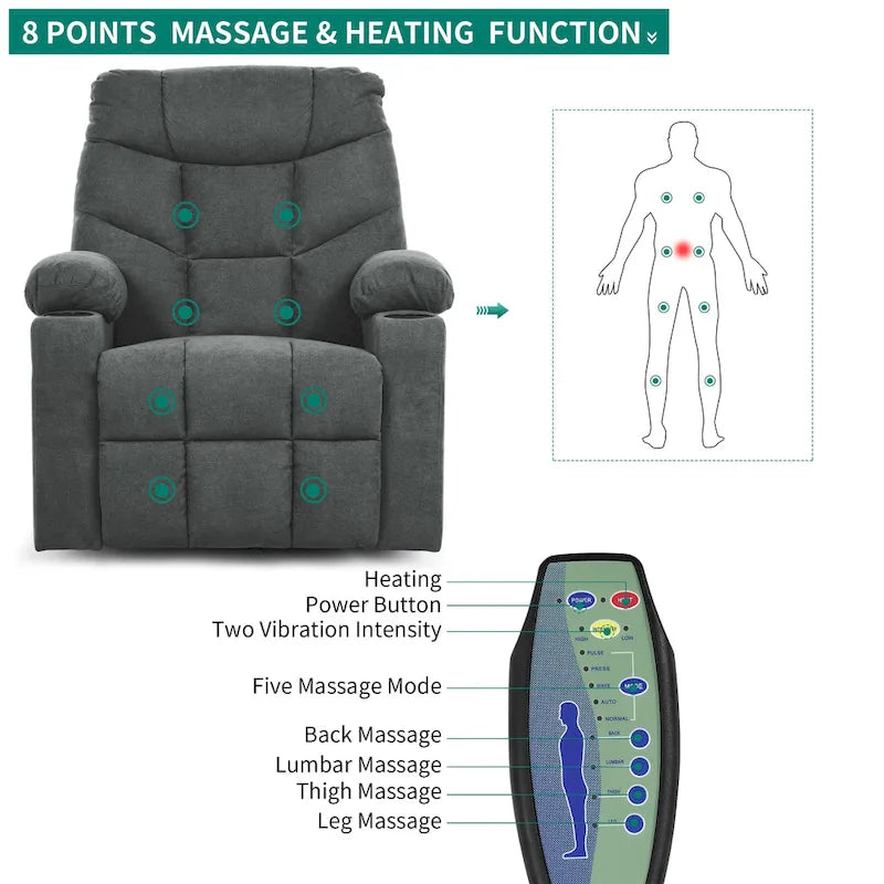 Fauteuil inclinable de massage et chauffant moderne