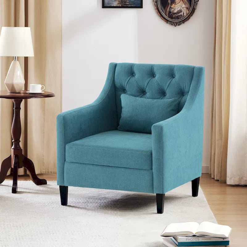 Fauteuil Club confortable avec oreiller beige/bleu sarcelle foncé/bleu