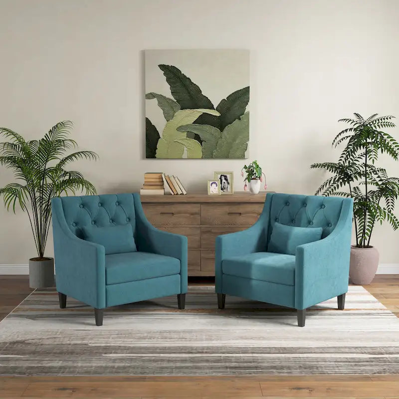 Fauteuil Club confortable avec oreiller beige/bleu sarcelle foncé/bleu