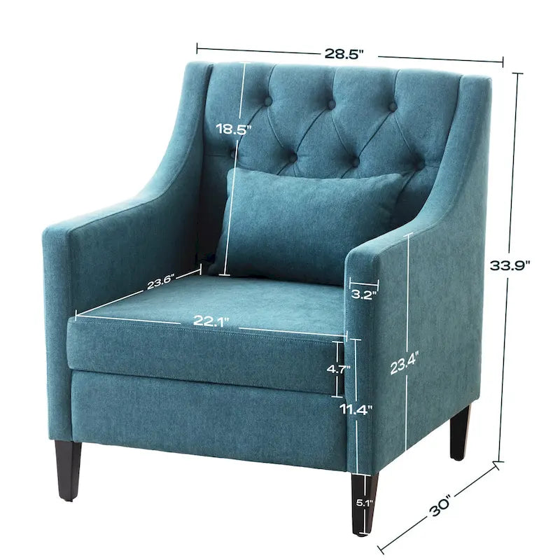 Fauteuil Club confortable avec oreiller beige/bleu sarcelle foncé/bleu