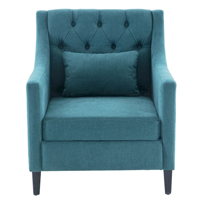 Fauteuil Club confortable avec oreiller beige/bleu sarcelle foncé/bleu