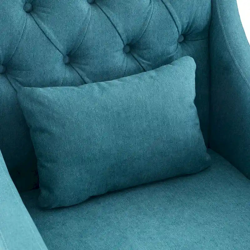 Fauteuil Club confortable avec oreiller beige/bleu sarcelle foncé/bleu