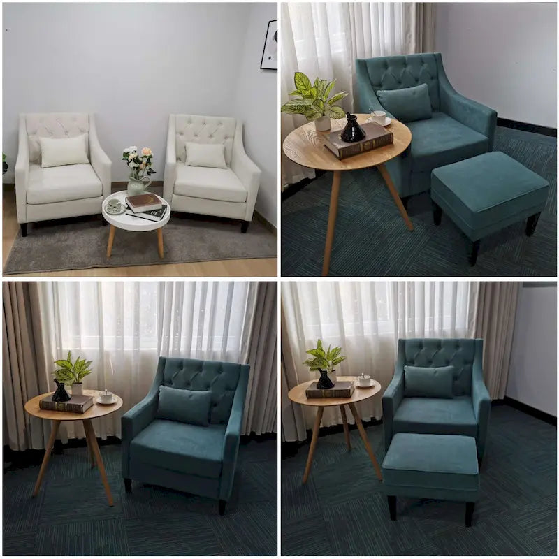 Fauteuil Club confortable avec oreiller beige/bleu sarcelle foncé/bleu