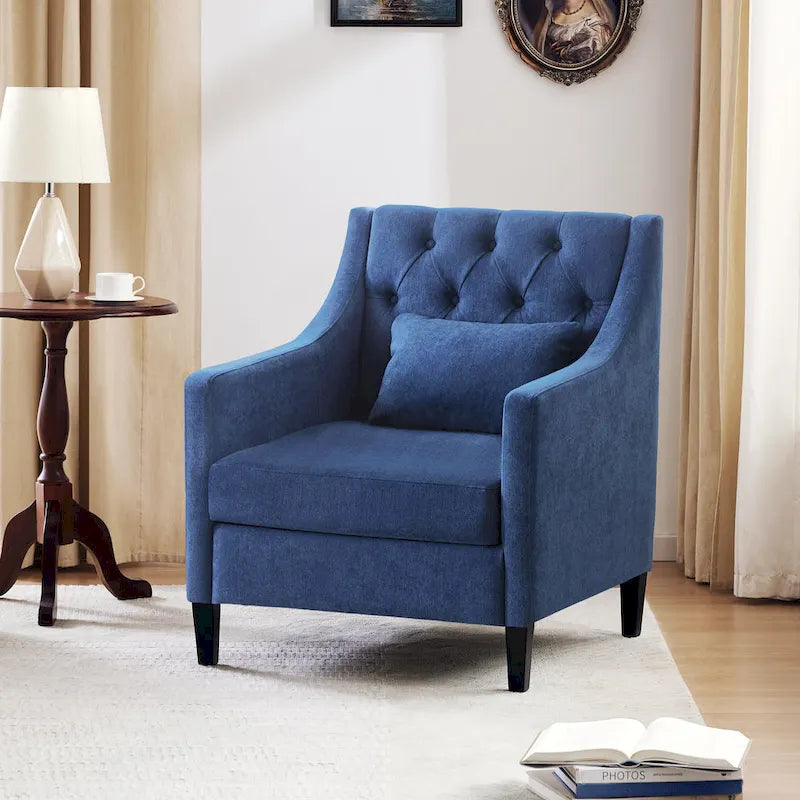 Fauteuil Club confortable avec oreiller beige/bleu sarcelle foncé/bleu