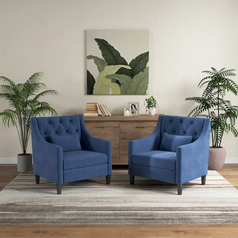 Fauteuil Club confortable avec oreiller beige/bleu sarcelle foncé/bleu