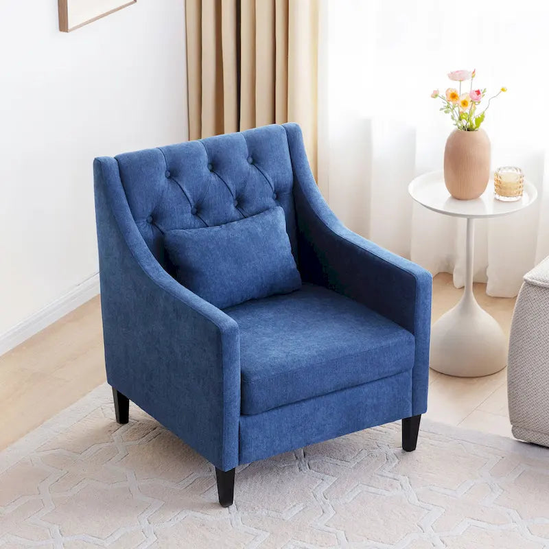 Fauteuil Club confortable avec oreiller beige/bleu sarcelle foncé/bleu