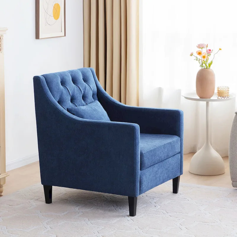 Fauteuil Club confortable avec oreiller beige/bleu sarcelle foncé/bleu