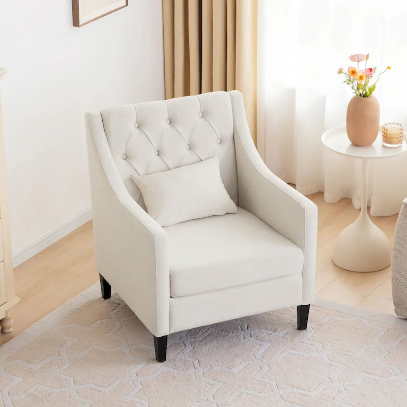 Fauteuil Club confortable avec oreiller beige/bleu sarcelle foncé/bleu