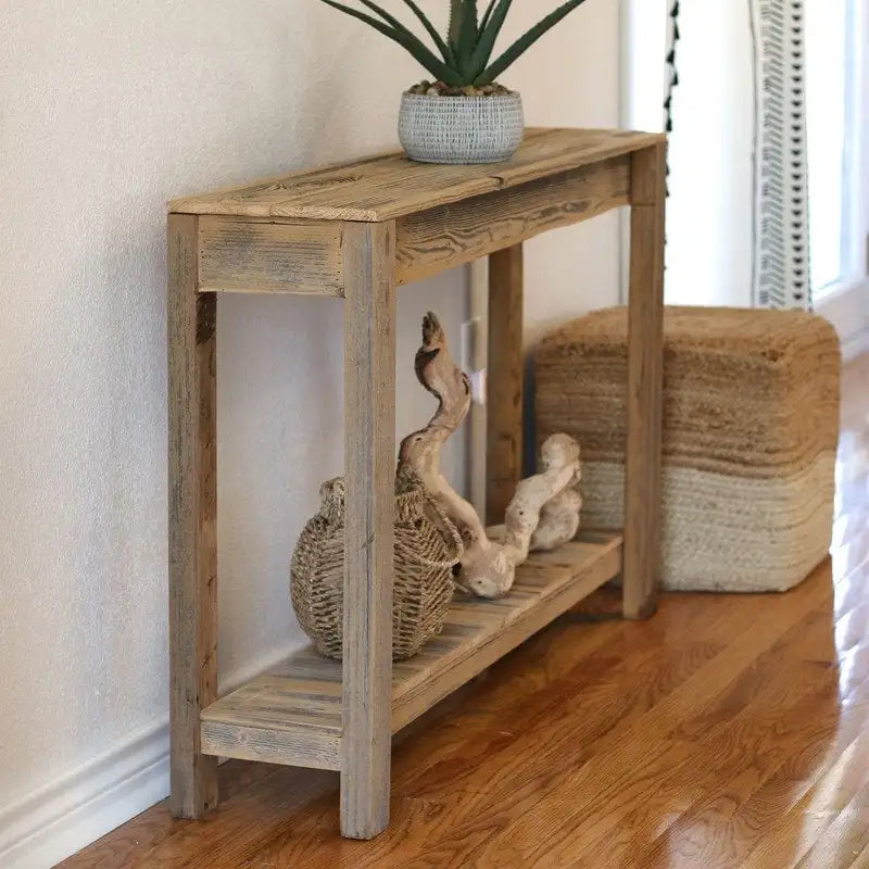Table console minimaliste, bois naturel non traité