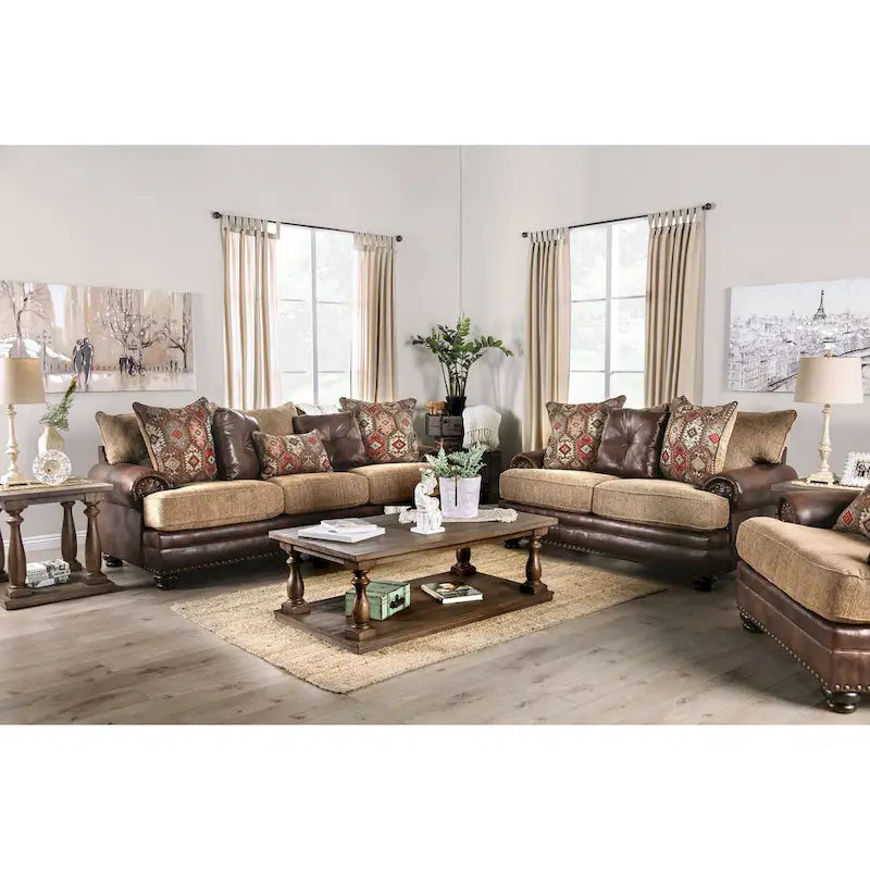 Causeuse Dhirendra en similicuir marron traditionnel par Furniture of America