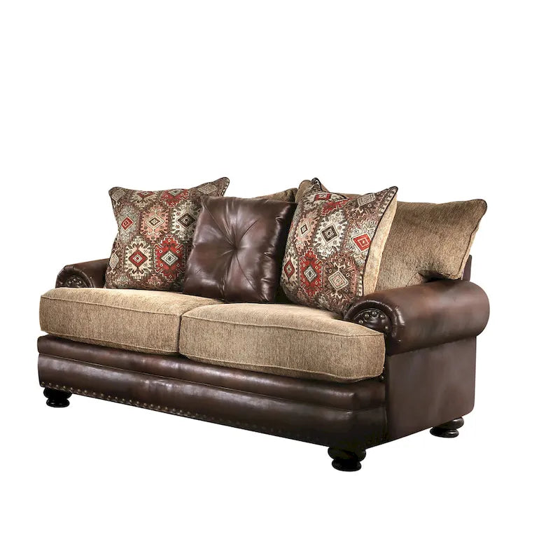 Causeuse Dhirendra en similicuir marron traditionnel par Furniture of America