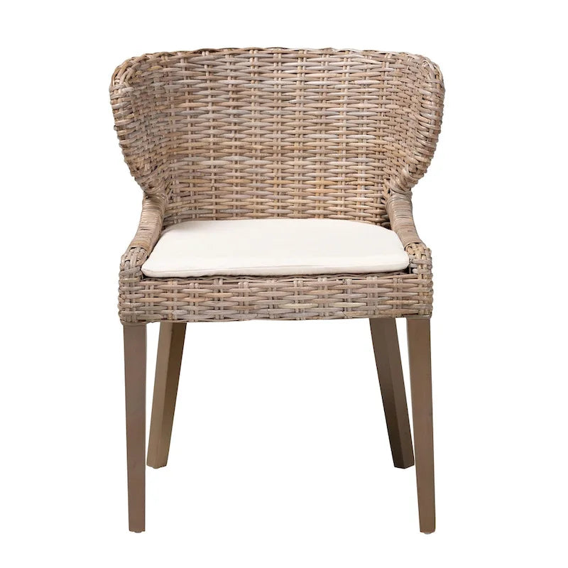 Chaise de salle à manger Bohème Grise en rotin Kubu naturel et bois d'acajou