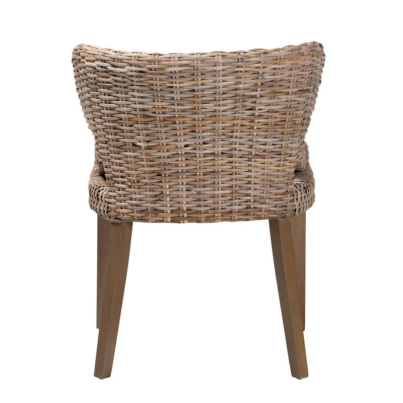 Chaise de salle à manger Bohème Grise en rotin Kubu naturel et bois d'acajou