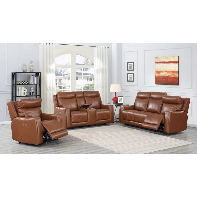 Canapé inclinable en cuir pleine fleur Steve Silver Newport Power