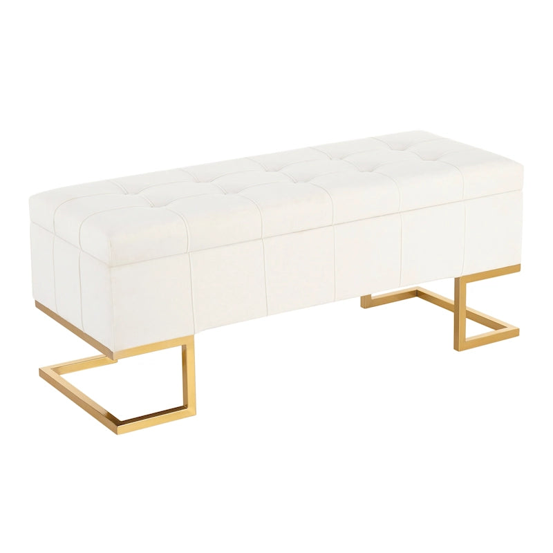 Banc de rangement en velours Silver Orchid avec couvercle à charnière