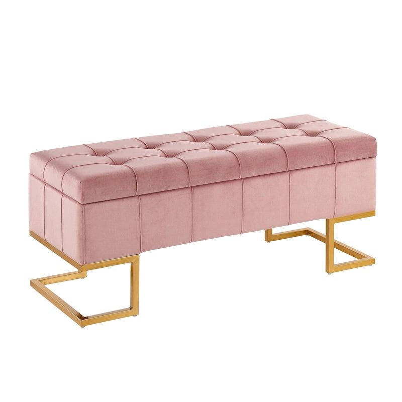 Banc de rangement en velours Silver Orchid avec couvercle à charnière