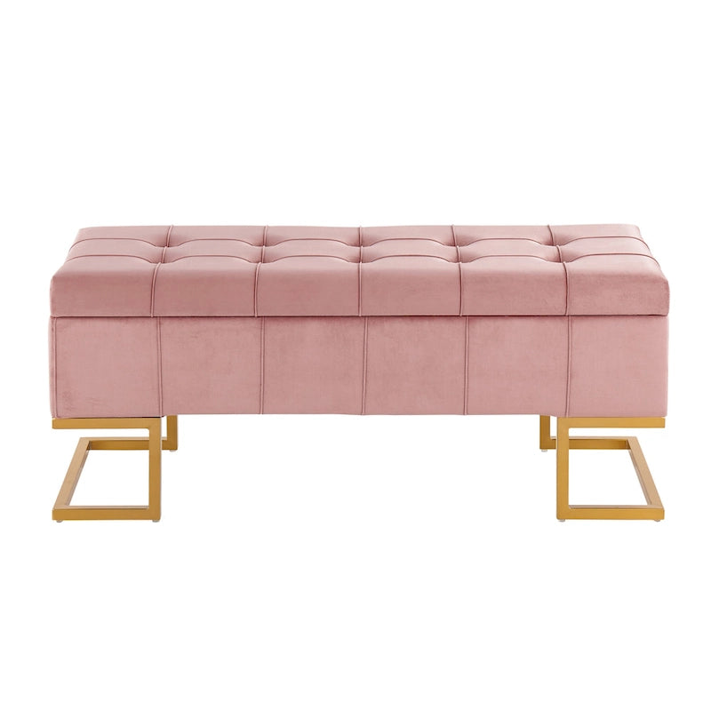 Banc de rangement en velours Silver Orchid avec couvercle à charnière