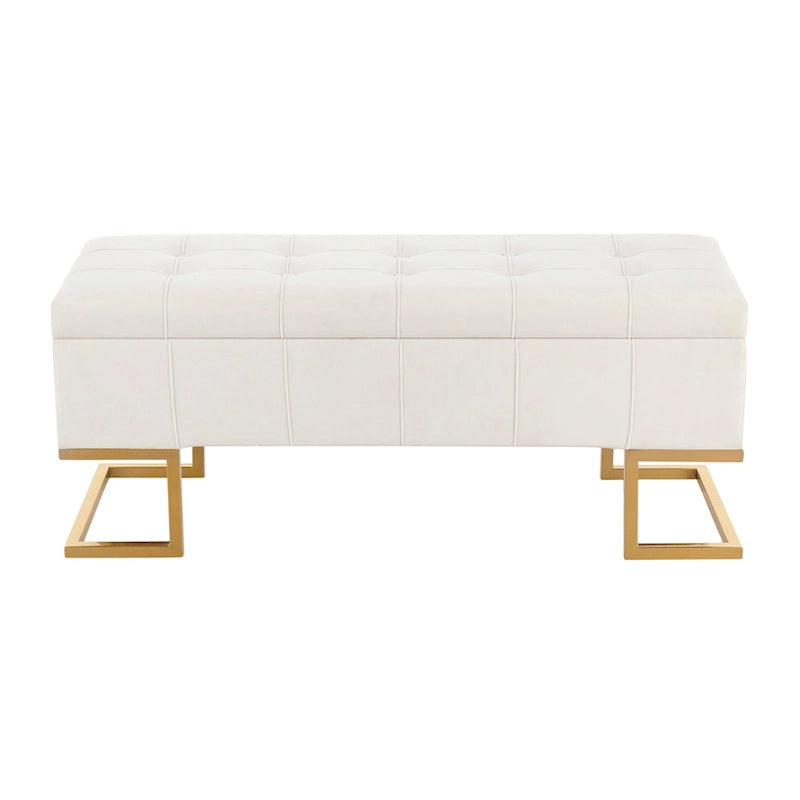 Banc de rangement en velours Silver Orchid avec couvercle à charnière