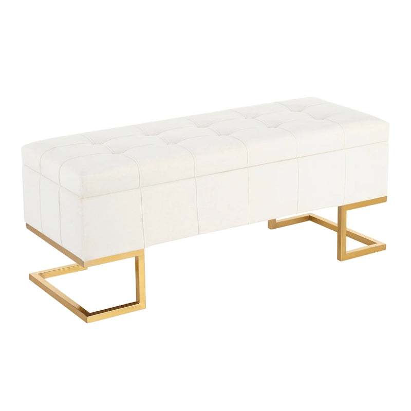 Banc de rangement en velours avec couvercle relevable