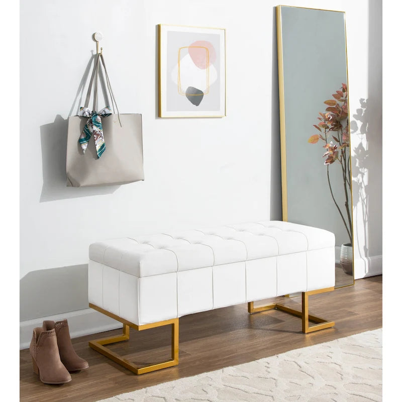 Banc de rangement en velours avec couvercle relevable