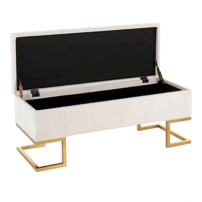 Banc de rangement en velours avec couvercle relevable