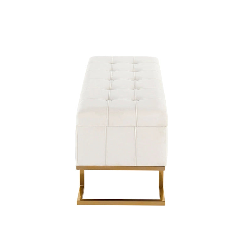Banc de rangement en velours avec couvercle relevable