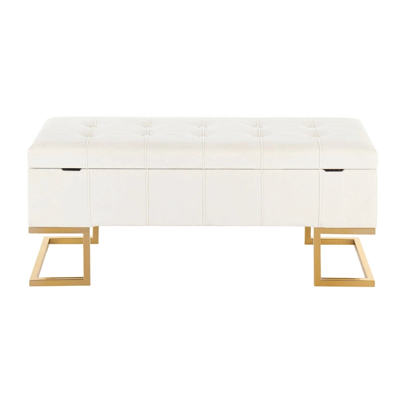 Banc de rangement en velours avec couvercle relevable