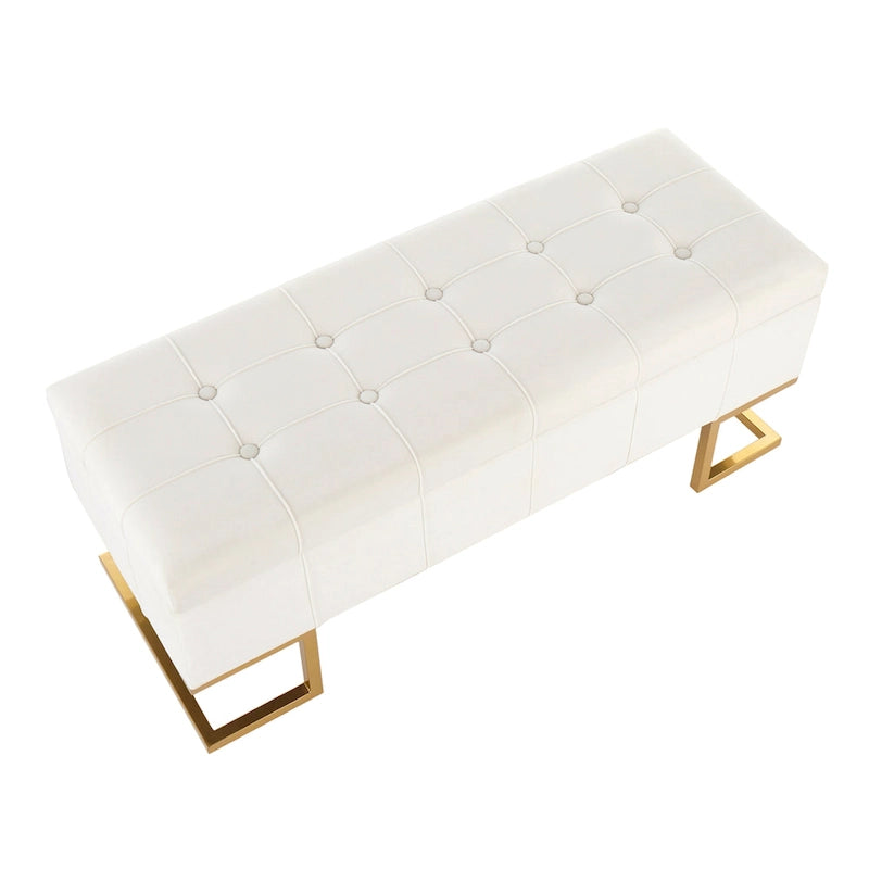 Banc de rangement en velours avec couvercle relevable