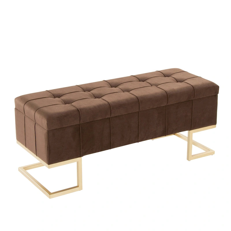 Banc de rangement en velours avec couvercle relevable
