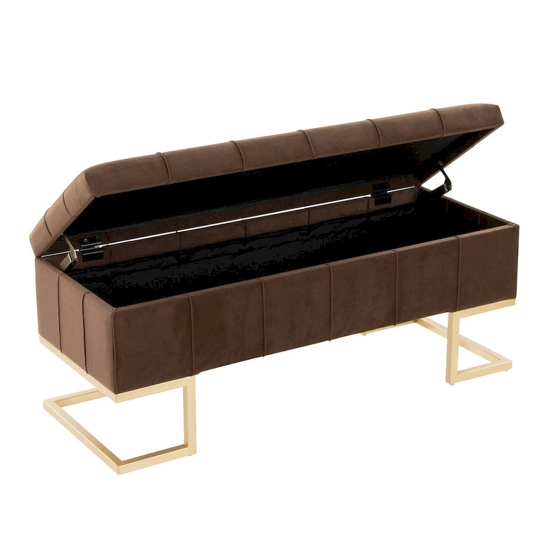 Banc de rangement en velours avec couvercle relevable