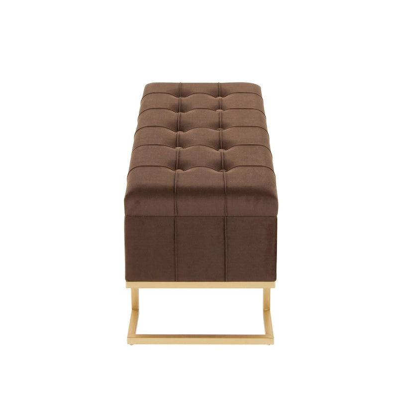 Banc de rangement en velours avec couvercle relevable