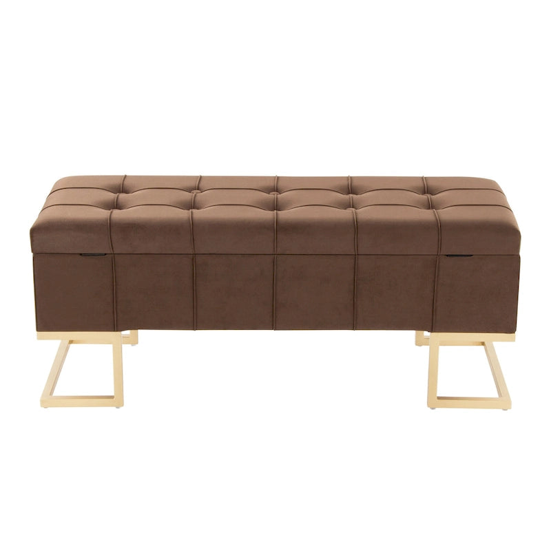 Banc de rangement en velours avec couvercle relevable