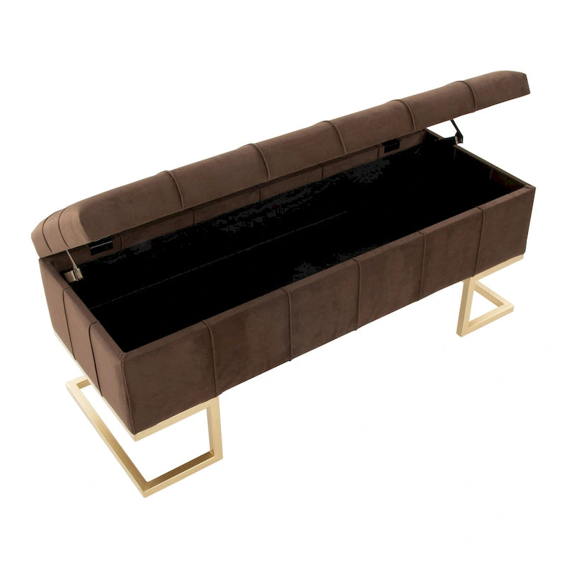 Banc de rangement en velours avec couvercle relevable
