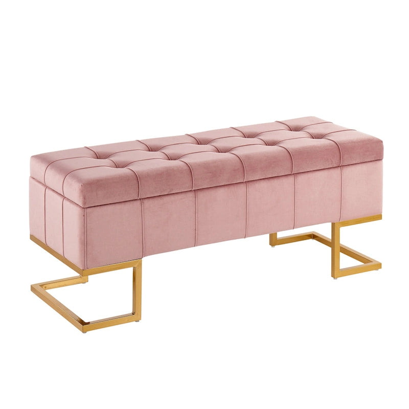 Banc de rangement en velours avec couvercle relevable
