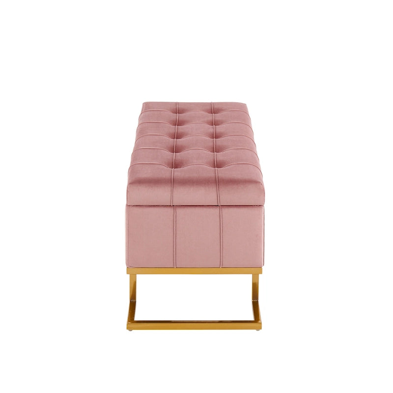 Banc de rangement en velours avec couvercle relevable
