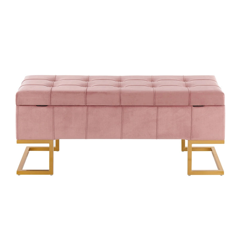 Banc de rangement en velours avec couvercle relevable