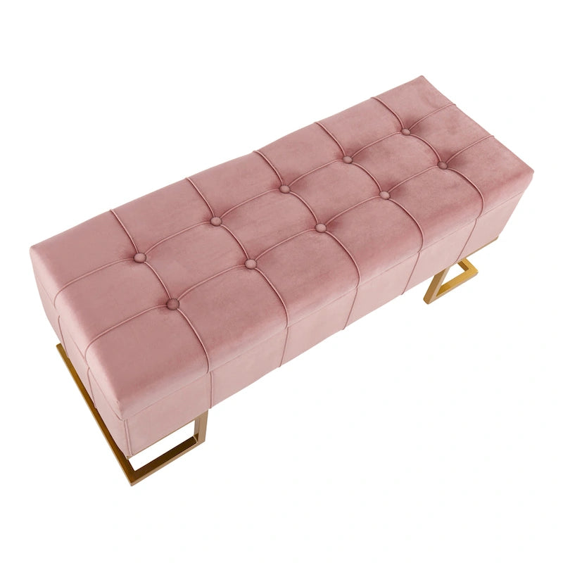 Banc de rangement en velours avec couvercle relevable