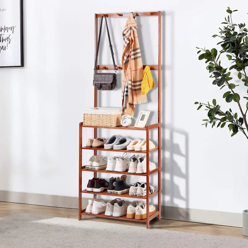 Étagère de rangement pour chaussures d'entrée en bambou