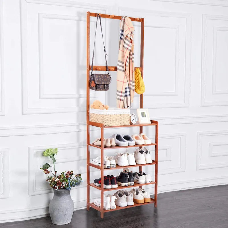 Étagère de rangement pour chaussures d'entrée en bambou