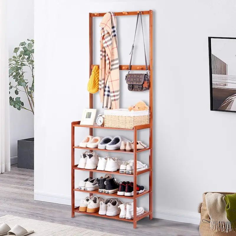 Étagère de rangement pour chaussures d'entrée en bambou