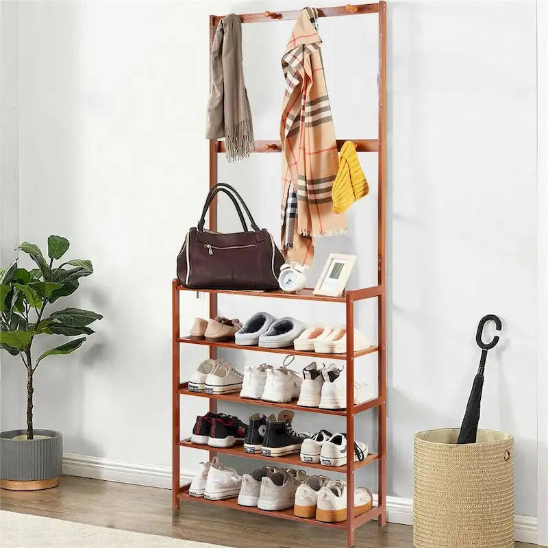 Étagère de rangement pour chaussures d'entrée en bambou