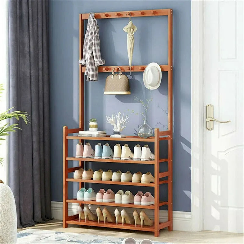 Étagère de rangement pour chaussures d'entrée en bambou