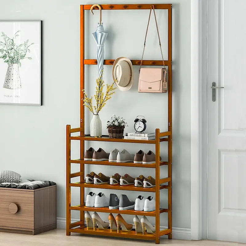 Étagère de rangement pour chaussures d'entrée en bambou