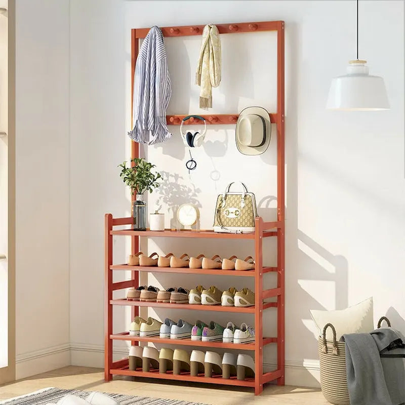 Étagère de rangement pour chaussures d'entrée en bambou