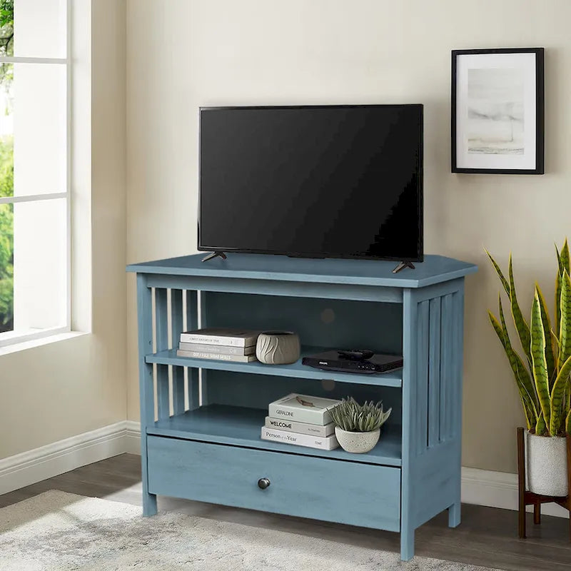 Meuble TV d'angle en bois massif de style Mission