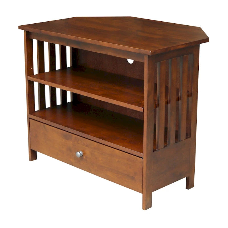 Meuble TV d'angle en bois massif de style Mission